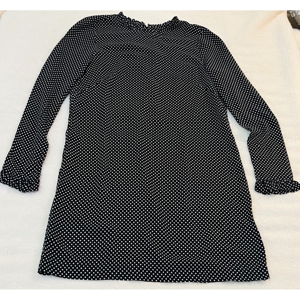HM Black White Polka Dot Ruffle Neck Long Sleeve Shift Dress Size 6